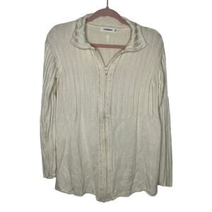 Iceberg Ivory Long Sleeve Zipper Up Silk Blend Sweater Top Made In Italy Size XS